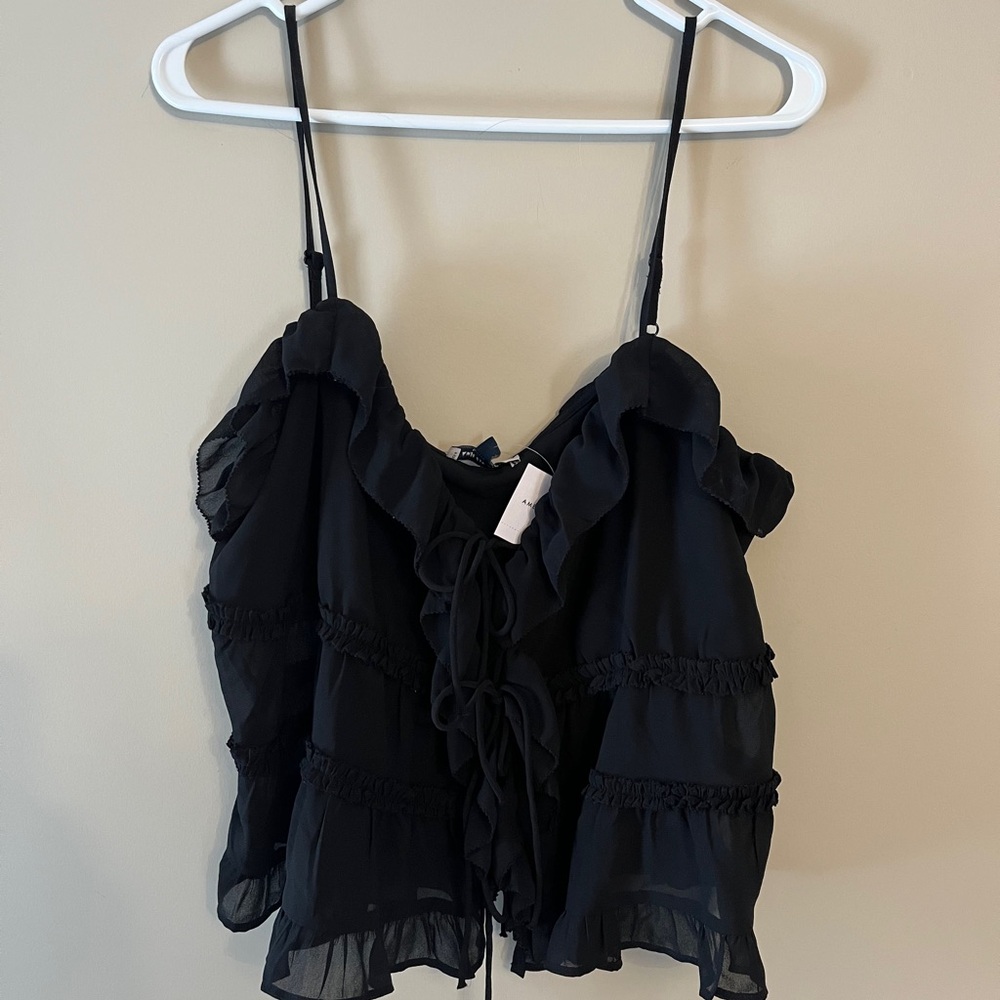 4/60$ American Eagle front tie Black Ruffled Women's Top